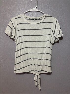 Green Envelope White Tee with Navy Stripes and Front Tie